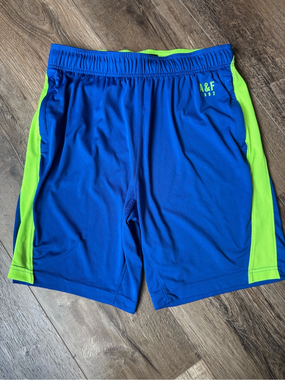 VTG Abercrombie & Fitch Blue and Neon Green Athletic Shorts